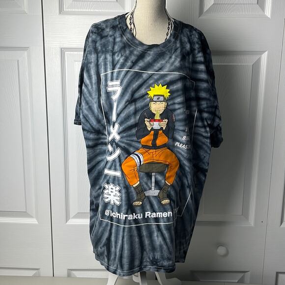 Naruto Shippuden Ichiraku Ramen Shop Tie Dye Graphic Tee Gray Black Large - Picture 1 of 6